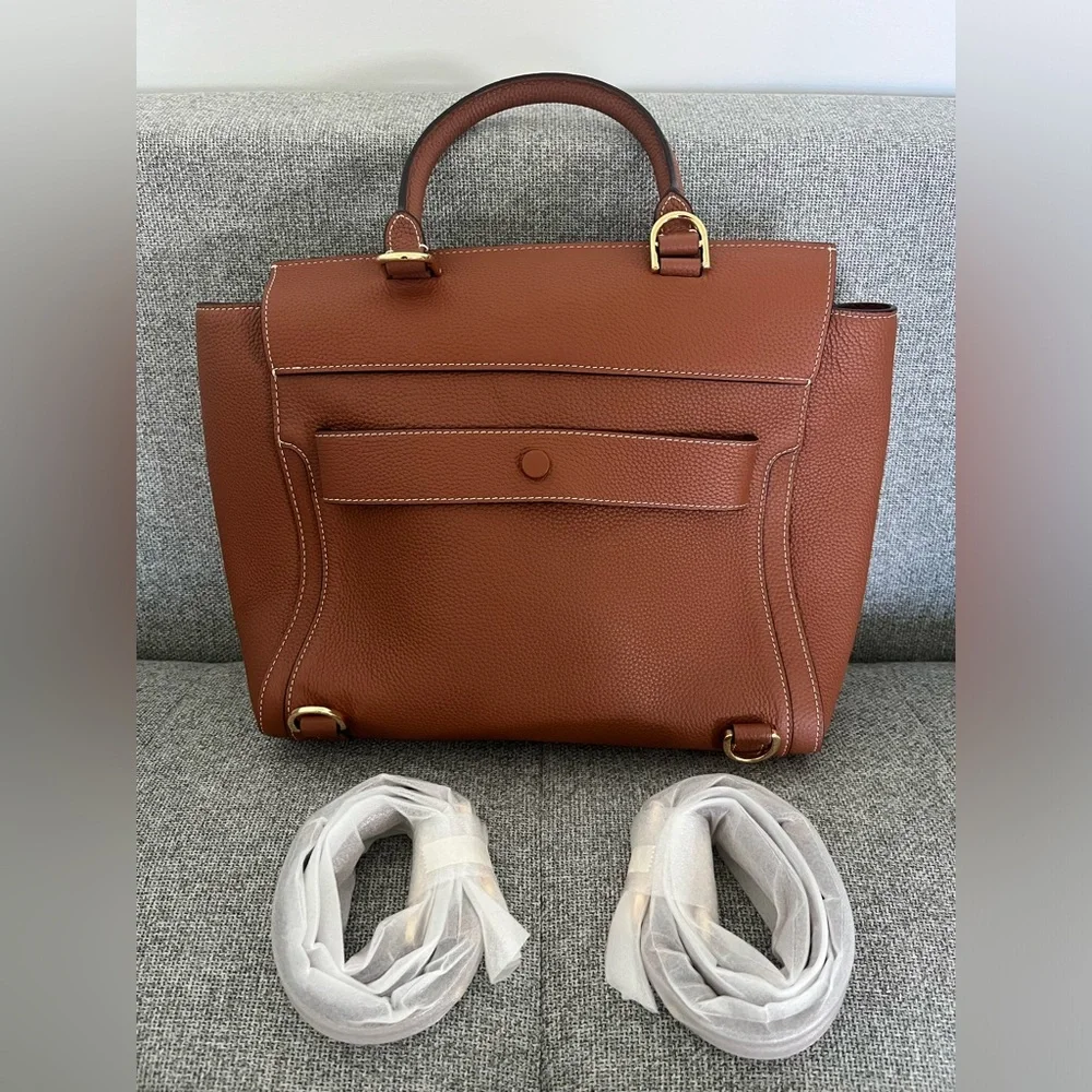 Dissona Italy Leather Satchel/Handbag with Shoulder Straps, Camel Brown - Picture 5 of 7